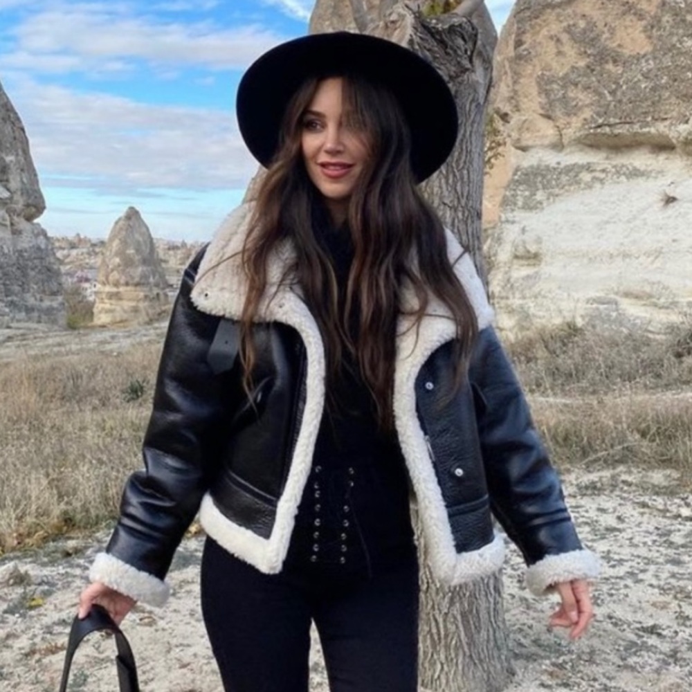 ❌SOLD❌🔥NWT ZARA Blogger's Fav Faux Leather Fleece Collar Jacket - Picture 6 of 17